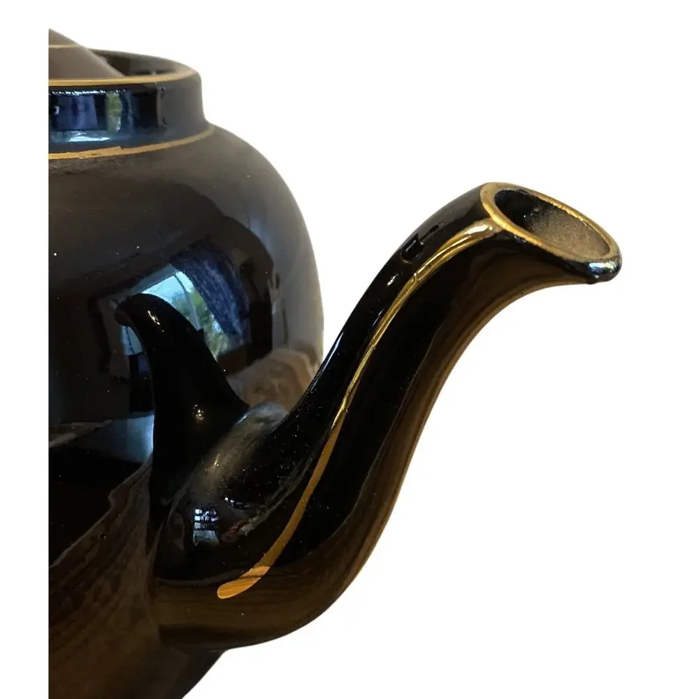 Antique 1928 Gibson & Sons Marina Art Deco Teapot Black Gold Burslem England